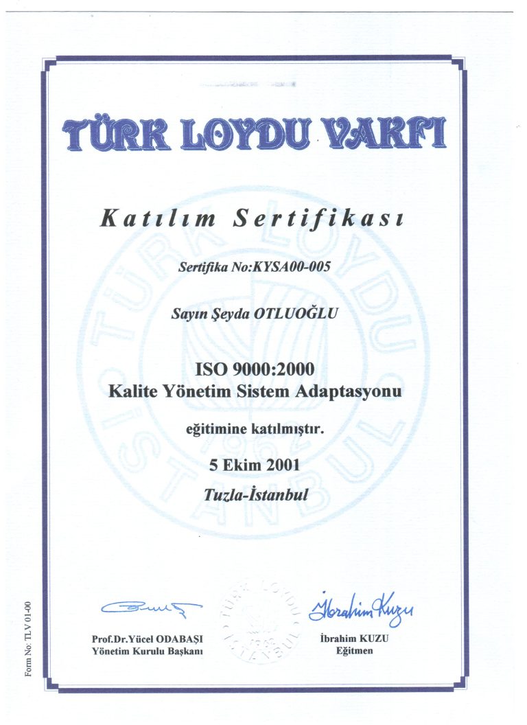 türk.loydu.vakfı.05.10.2001.iso.9000.kys.adaptasyonu.eğitimi.8.saat